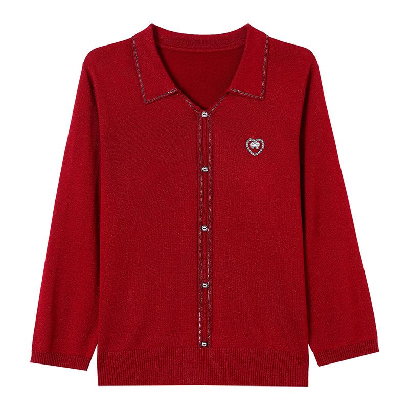 Spring & Autumn Nine-Sleeve Plus Size Knitwear for Middle-Aged Women, Lapel Wool Base Layer T-shirt