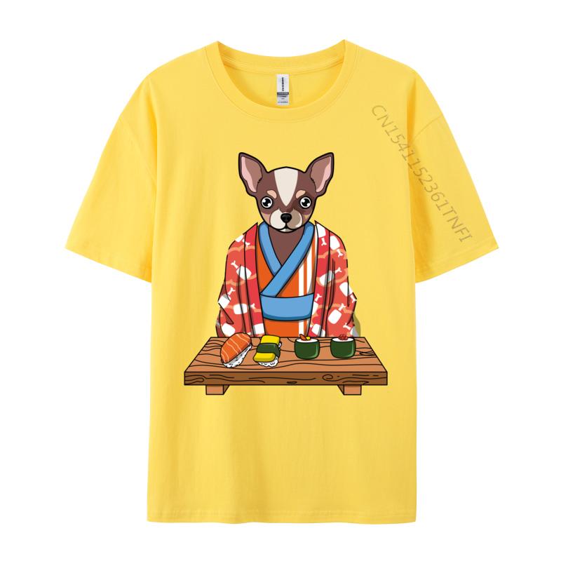 Urocze Kawaii Japońskie Chihuahua Pies Kimono Sushi Wygodna Koszulka z Czystej Bawełny Dla Studentów Codzienne Topy Koszula Koszulka Graficzna