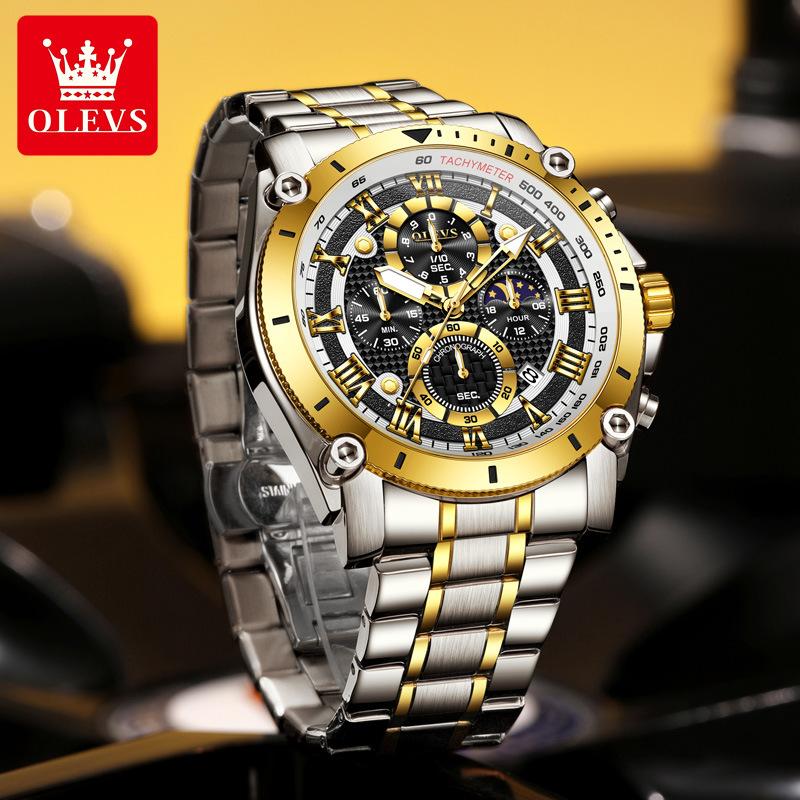 OLEVS Men Watch Top Brand Luxury Watch Men Stainless Steel Waterproof Sport Quartz Chronograph Wrist Watch