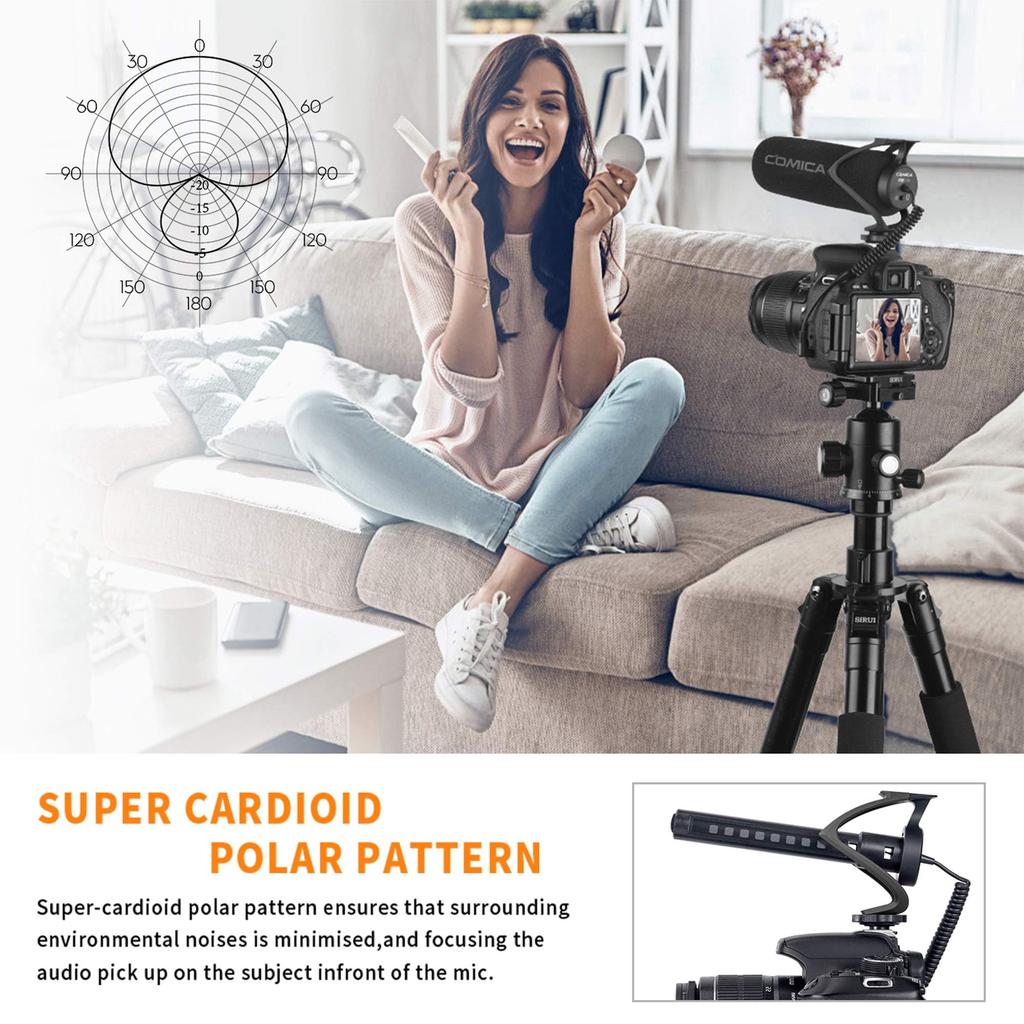 Comica LITE Video Gun External Microphone for DSLR and Huawei CVM-V30 Sony, Nikon, Canon, Cameras, iPhone, (Black)