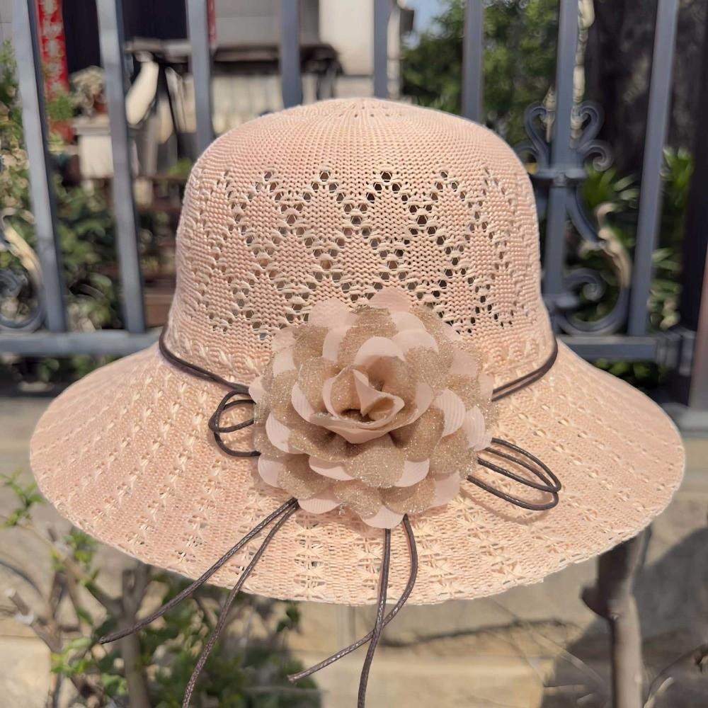 Flowers Decoration Beach Hat Foldable Design Bucket Hat Casual Straw Hat  Sun Protection