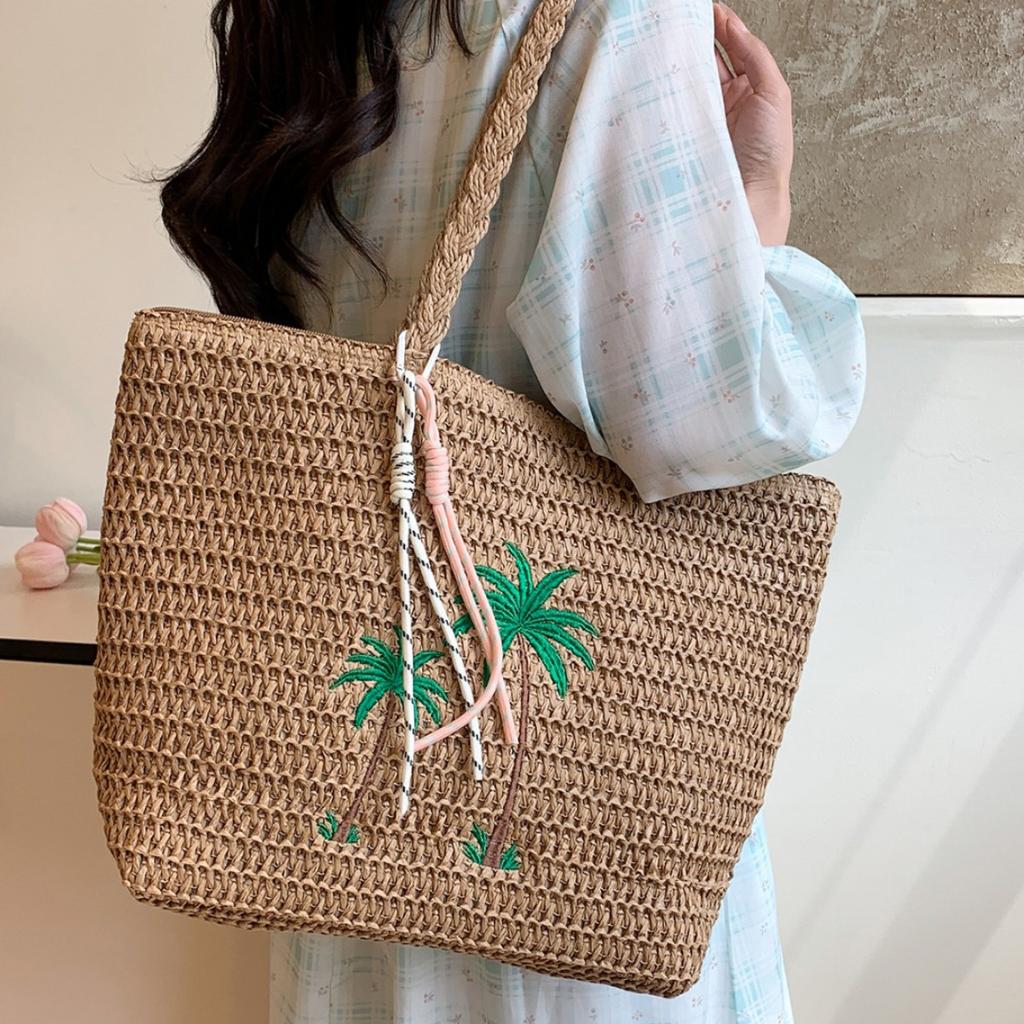 תיק כתף קש בקיבולת גדולה תיק יד נשים חדש רקום ארוג קיץ חופשת חוף הים רוח תיק חוף