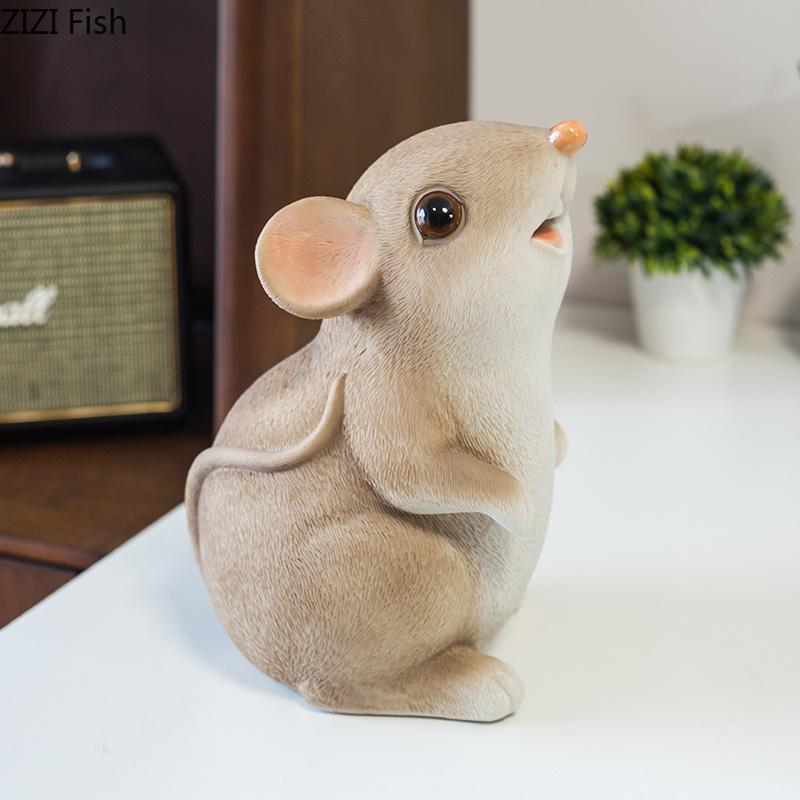 Lovely Mouse Piggy Bank Child Savings Jar Desk Decoration Ornaments Creative Animal Resin Sculpture Room Aesthetic Decor