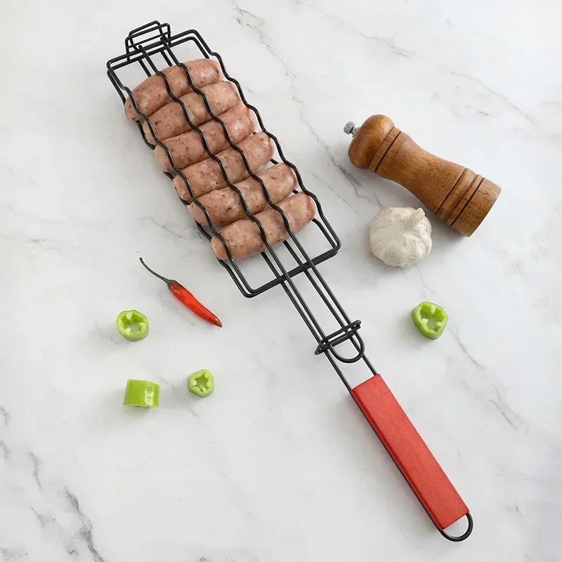 Grillkorb Edelstahl BBQ Werkzeug Grillzubehör Grillrost für Hot Dog Gemüse Fleisch Steak Garnelen Kebab Halter