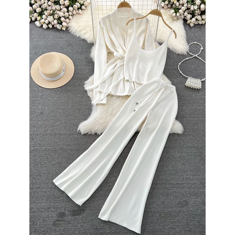 V Neck Waist Trimming Spaghetti Straps Vest Pants Fashion Suit