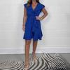 Women's Summer V-Neck Mini Dress Ruffle Cap Sleeve Short Wrap Dress Casual Beach Vacation