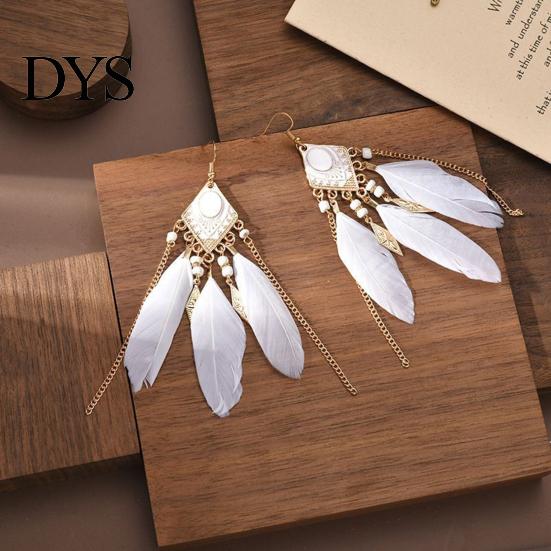 Ear Studs 1 Pair Hook Earrings Bohemian Oil Drip Geometric Rectangle Pendant Temperament Decoration Elegant Artificial Feather Tassel Dangle