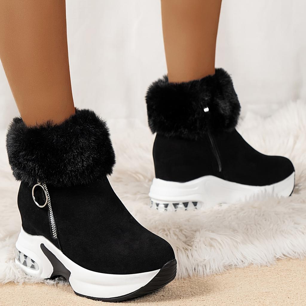 Women's Chunky Platform Boots Zipper Closure Winter Shoes with Thick Platform Heel (Non-Slip Sole) Warm Snow Ankle Boots Female Causal Shoes