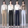 High Waist Women's Slimming Flare Cropped Pants - Black Elastic Casual Mom Trousers