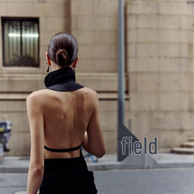 Elegant French Black Agate Gradient Beaded Stud Earrings - Autumn/Winter Cold Style