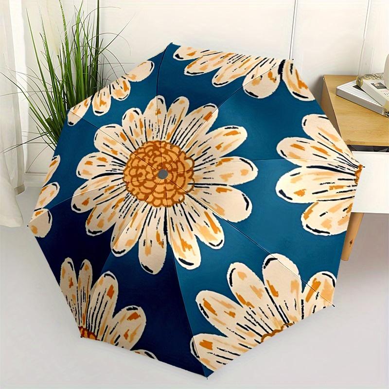1pc Daisy Pattern Automatic Umbrella - 8-Rib Foldable Design, Outdoor Adventures, and Family Celebrations yy250829085