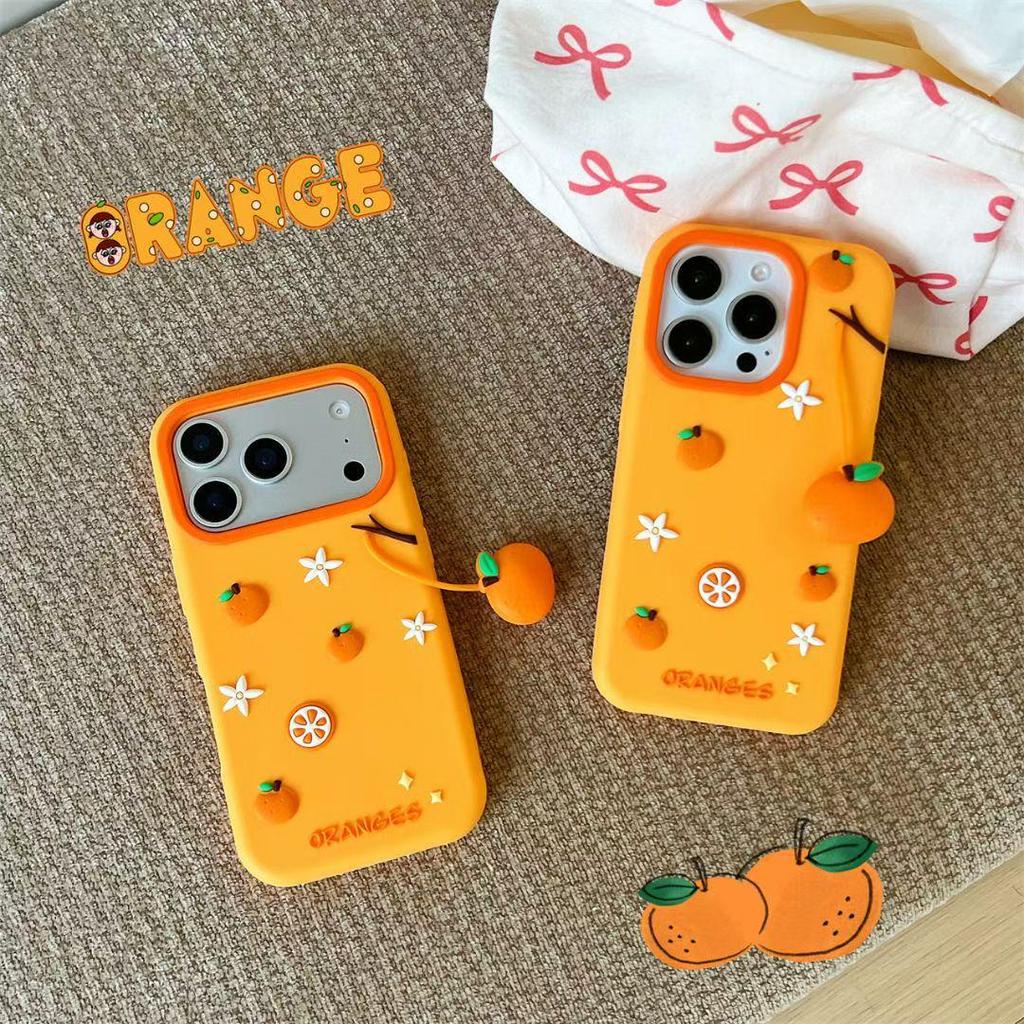 Creative Cartoon Orange Pendant Case for iPhone 14/15/16/17 Pro Max
