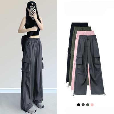 Pantalon de travail Femme Cordon de serrage Pantalon décontracté Été Drapé Décontracté Droit Jambe large Pantalon traînant Pantalon long Tendance