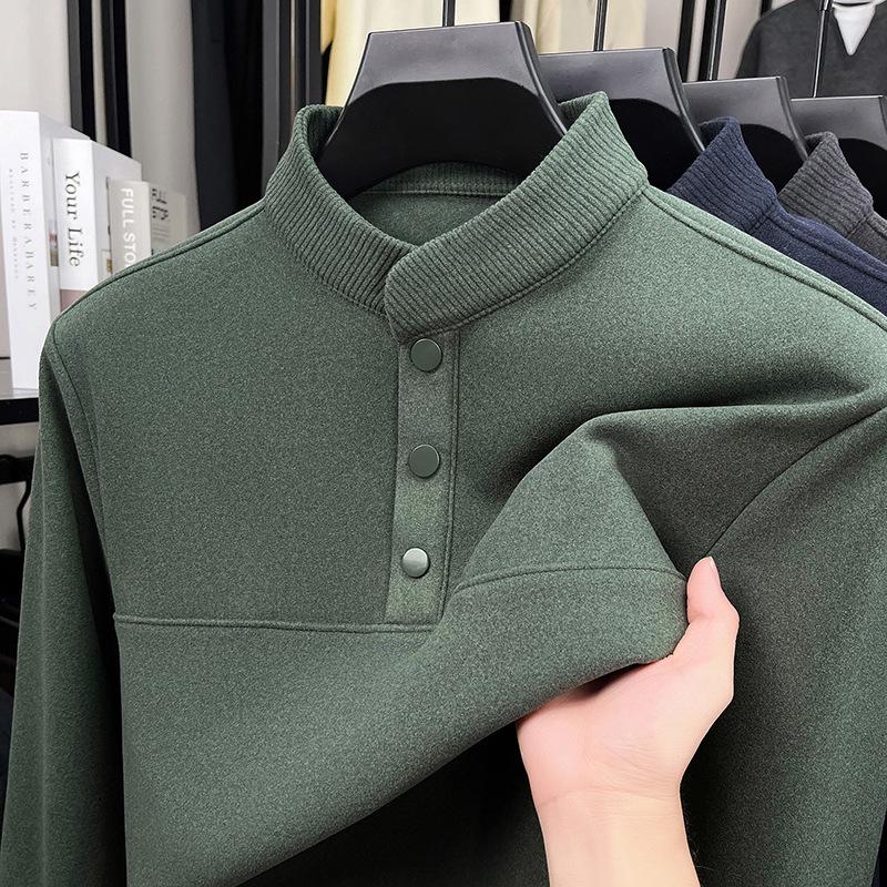 Men s Heavyweight Double-Sided Fleece Hoodie - Autumn/Winter Henley Collar Thick Pullover L (suggested 110-130 catty)