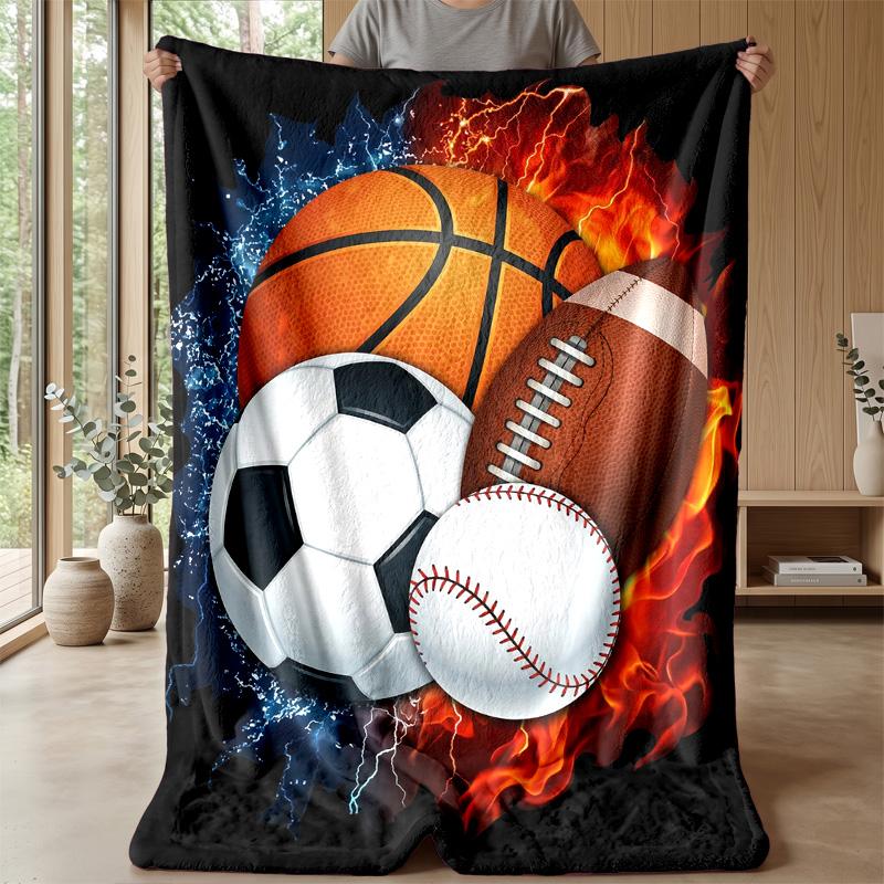 Sports Ball Fusion 4 Theme Blanket Lightweight Warm Flannel Blanket Decorative Throw Blanket for Home Decoration