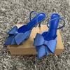 Women Blue Bow High Heels Sexy Pointed Slim Heel Slingback Sandals Pumps  Summer Elegant Party Woman Heeled Shoes