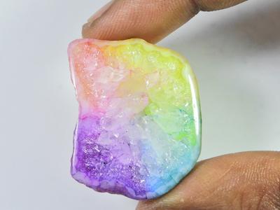 41Cts. Rainbow Solar Quartz Dyed Druzy Agate Slice Gemstone 25X32X05 MM SK-1071