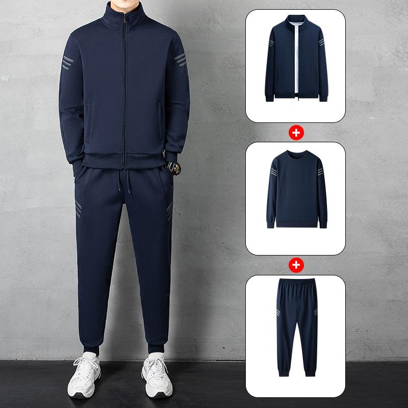 

Весенне-осенний спортивный костюм, повседневный полосатый кардиган с воротником-стойкой, большие размеры 8xl, универсальный костюм из трех предметов XXXXXL синий