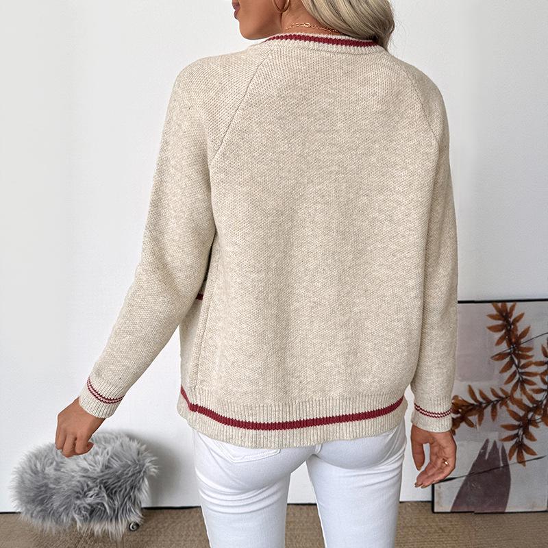 2026 TikTok European Autumn/Winter Retro Color Block Knit Cardigan