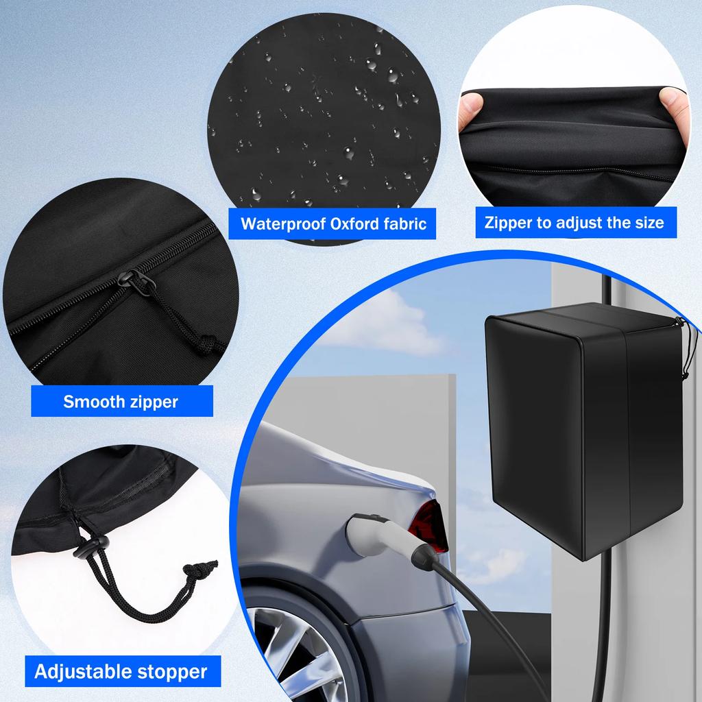 Kryt nabíjecí stanice pro elektromobily Oxford Vodotěsný Prachuvzdorný Ochrana nabíječky elektrického vozidla s nastavitelným zipem Pláštěnka na nabíječku EV