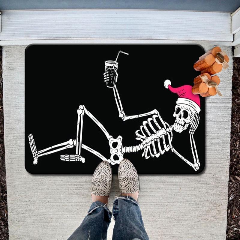 Halloween Skull Floor Mat, Absorbent Foot Pad, Easy To Take Care Of At Home, Dirt-Resistant Door Mat Can Be Labeled