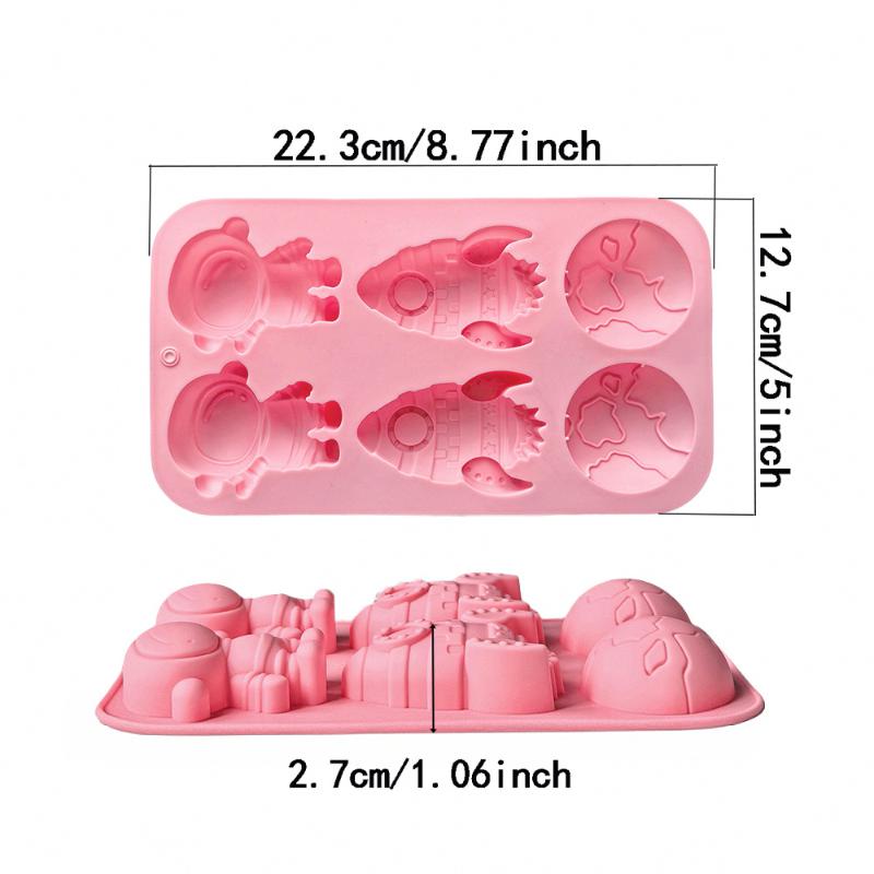 Uzay Temalı Silikon Kek Kalıbı 6 Bölmeli 3D Astronot Roket Dünya Şeker Kek Dekorasyonu