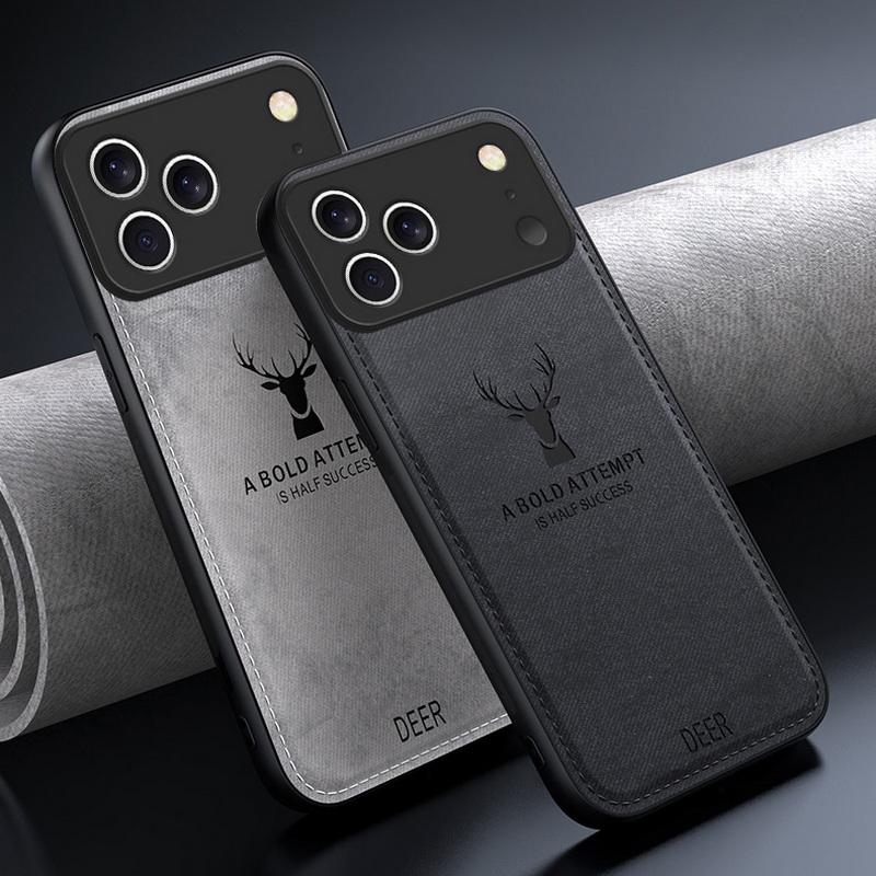 Fashion Imitation Denim Lucky Elk Pattern Leather Soft TPU Rubber Slim Case Cover iPhone 16 18 Pro Max 15 14 Pro 13 12 11 17