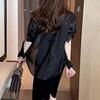 Women Sun Protection Shirt Lapel Long Sleeve Back Lace-up Chiffon Tops Solid Color Single Breasted