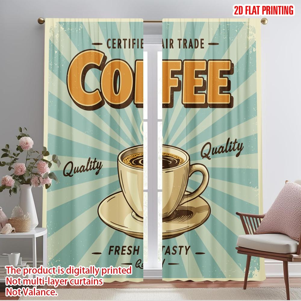 

2pcs 2D flat printing Party Curtains Vintage Fair Trade Coffee Polyester Without Electricity Holiday Decorations Perfect for 52.50×116.00 CM 2pcs