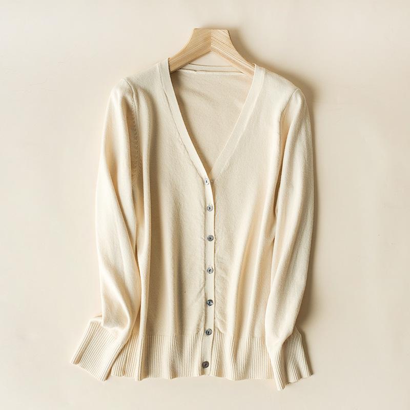 Spring & Autumn Women's V-Neck Knit Cardigan - Long Sleeve Short Sweater Jacket