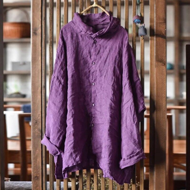 Johnature Women Vintage Shirts Tops Button Long Sleeve Autumn Blouses Turtleneck Chinese Style Women Shirts