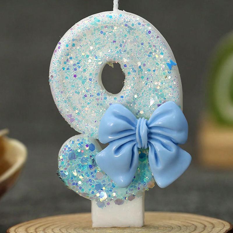1pc Handmade Birthday Candle Party Celebration Supplies Decorative Candle Blue Bowknot Creative Digital Candle For Birthday Cake