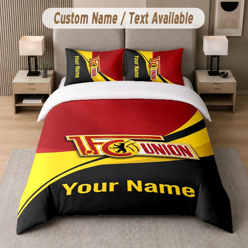 Custom Bedding Set Union Berlin FC Pattern, Print Name Text 1 Duvet Cover Plus 2 Pillowcases Home Textile
