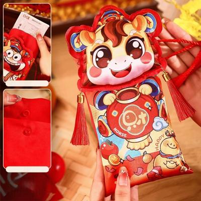 Cartoon Money Pocket With Shoulder Straps Best Wishes New Year's Blessing Bag Tassel Chinese Red Envelope Party Gifts