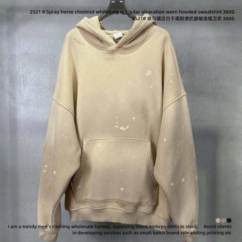 Unisex Oversized Hooded Sweatshirt 360g Washed Distressed Gradient Spray-Dyed Streetwear Winter