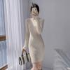 Women's Slim Fit Knitted Sweater Dress - Round Neck, Waist-Cinching, Mid-Length, 2025 Autumn/Winter Collection