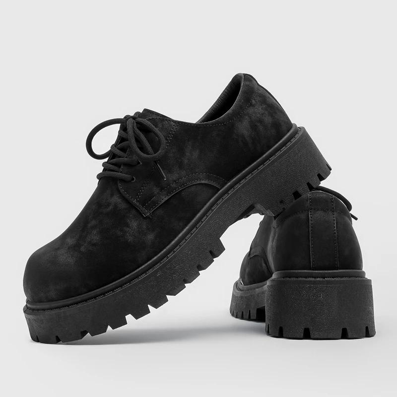 Herr Brittiska Retro Vida Rundtå Derby Skor Utomhus Business Plattform Herrskor Chunky Casual Läderskor Zapatos Hombre