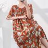 1011 new short-sleeved cotton and silk nightdress women's summer round neck can be worn outside medium and long loose high-end home skirt