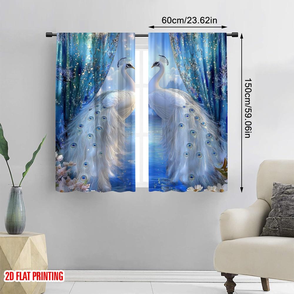 2D Flat Printing 2pcs Window Drapes Peacock Durable 100% Polyester Fabric,Without Electricity Versatile Suitable for Indoor