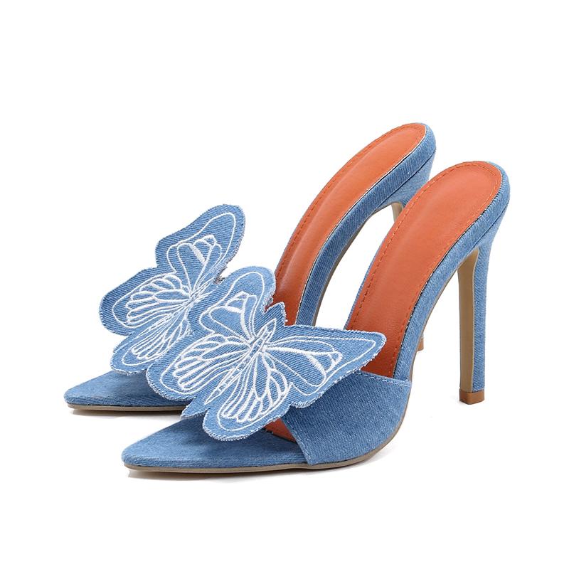 

Aneikeh Элегантные сексуальные босоножки с острым носком и открытым носком на тонком каблуке, женские джинсовые босоножки с декором в виде бабочки, вечернее платье на высоком каблуке, мюли Zapatos 42