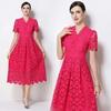 Summer Formal Evening Dress Women Hollow Out Crochet Lace Embroidery Party Long Dresses Female Short Sleeve Midi Dress