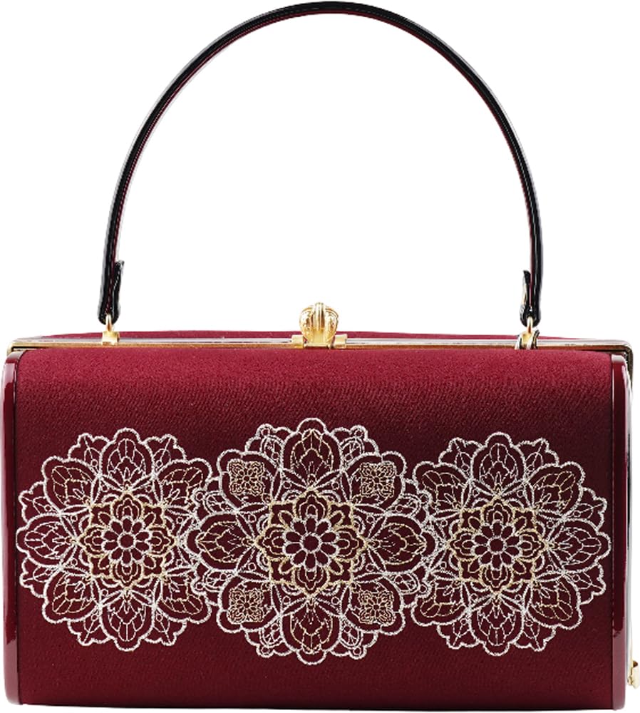 Ando Handbag with Hyakuka Lace Perfect for Entrance and with Suitable for Both Japanese and Western Burgundy JBA-3 Women's Embroidery, Weddings,
