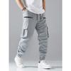 Men Elastic Waist Cargo Pants Multi Zipper Pocket Joggers Casual Streetwear Outdoor Slim Long Trousers