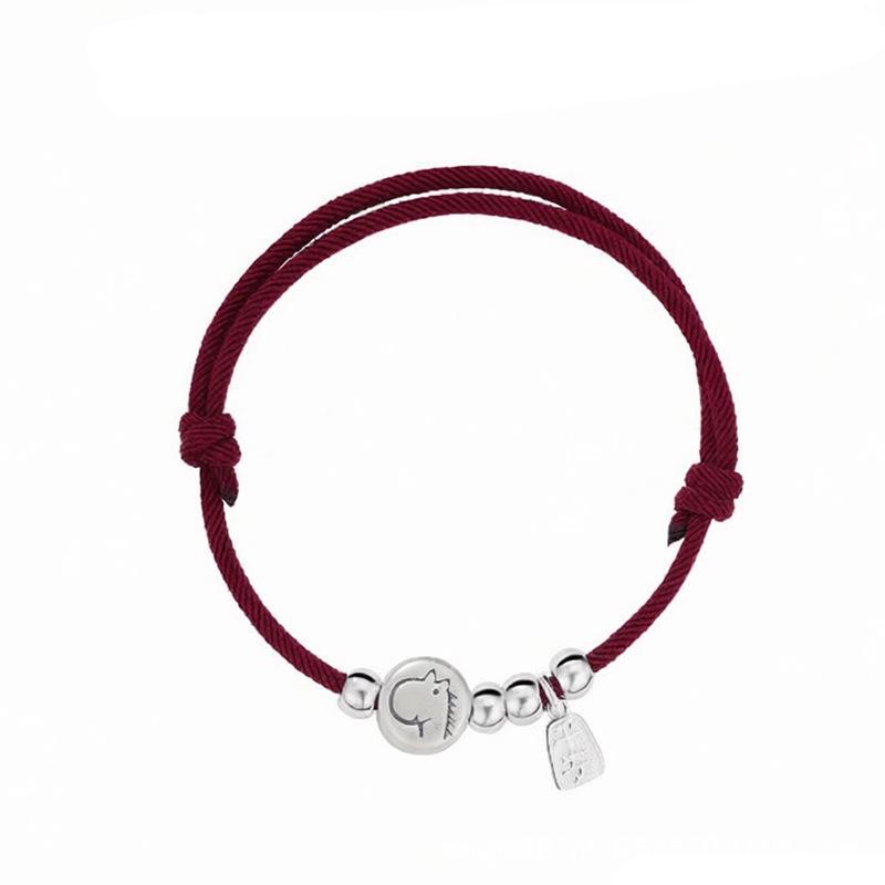 2026 Sterling Silver Zodiac Horse Bracelet with Peace Pendant & Red Hand Rope for Women кларет