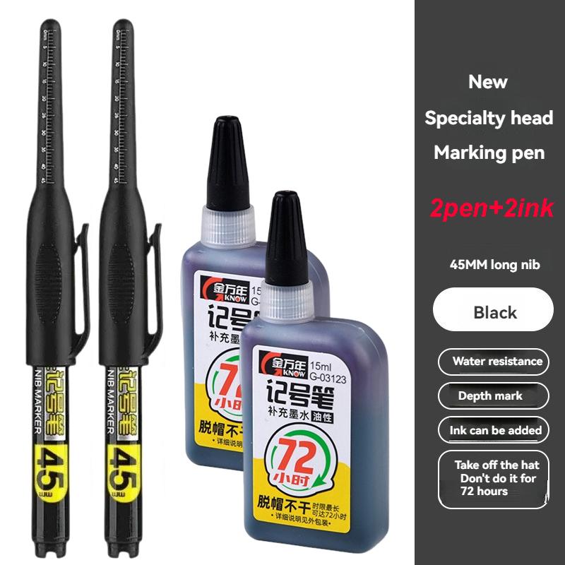 45mm Tip Waterproof Long Head Marker Pen set Quick-Dry Ink for Woodworking Construction Deep Hole Non-Toxic Black Red Blue White