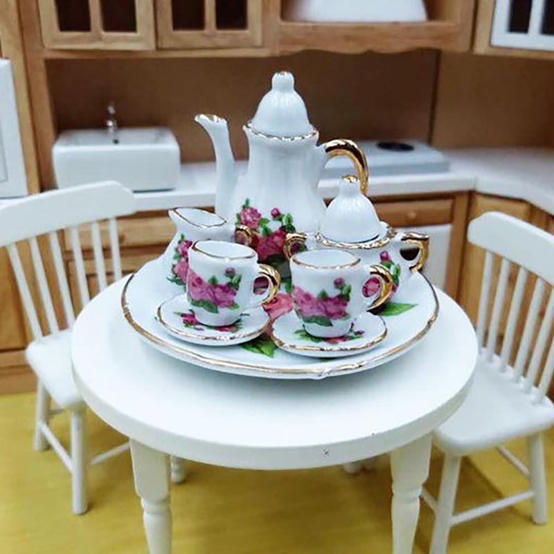 8Pcs/Set 1:12 Dollhouse Miniature Dining Ware Porcelain Tea Dish Cup Plate