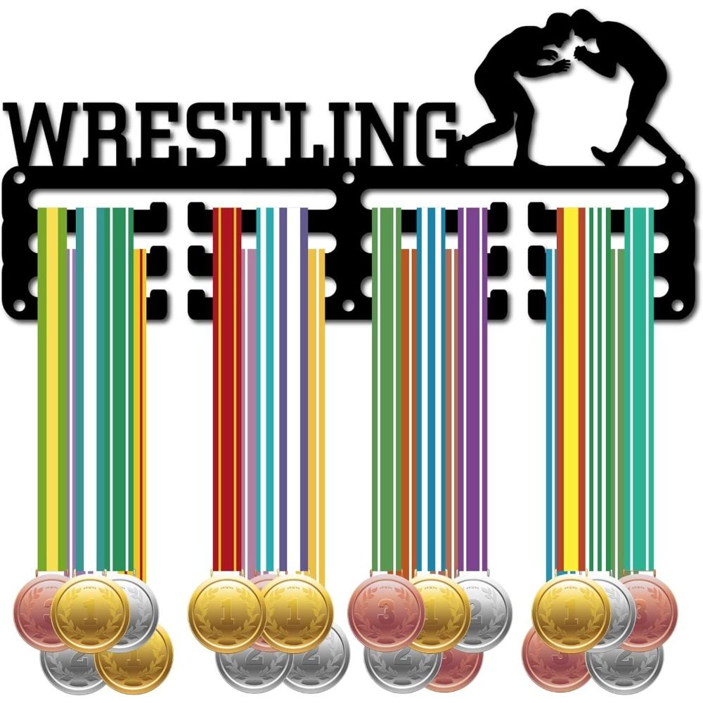 Настенный черный держатель для медалей с рамкой и крючками для лент Вмещает 40 медалей