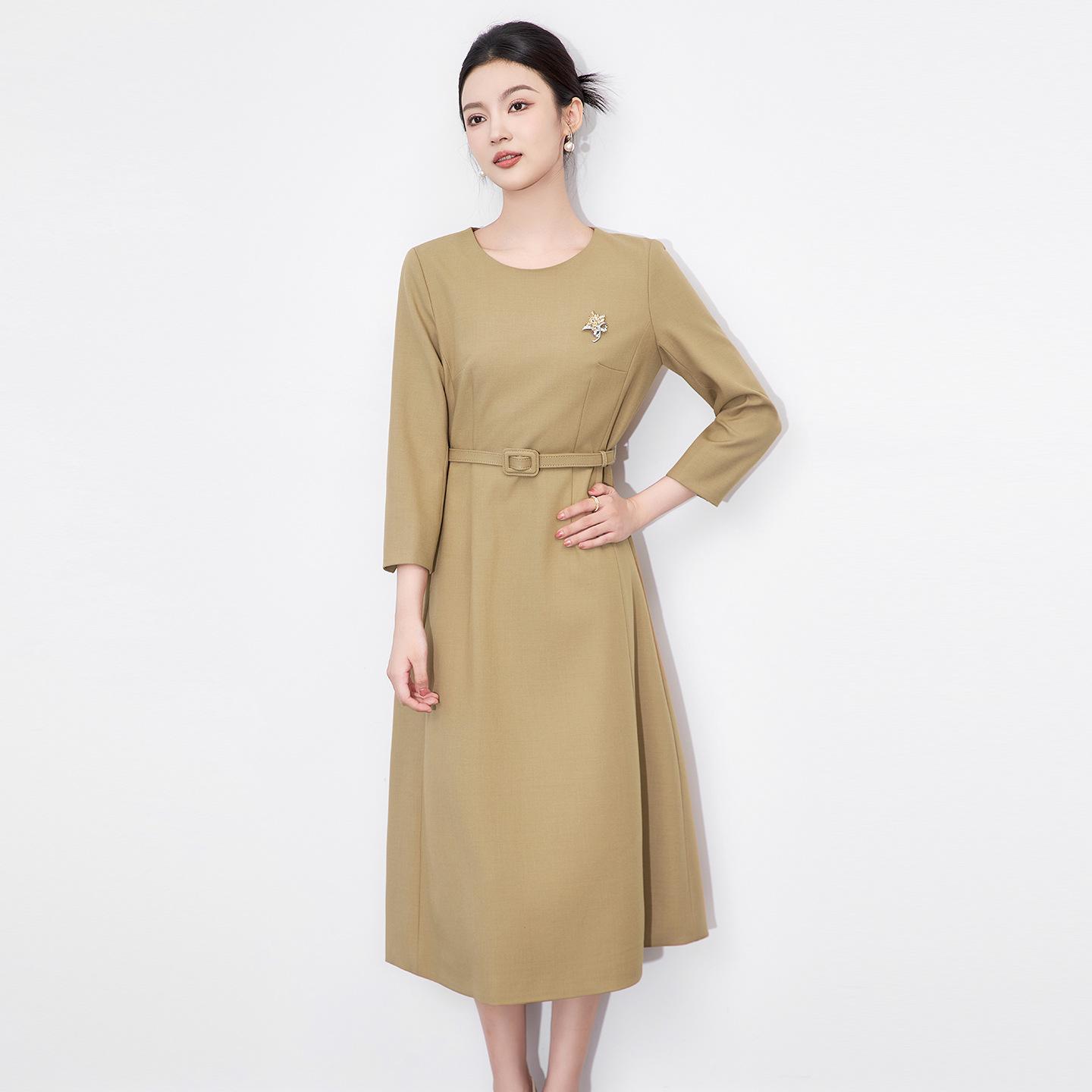 

Women s Elegant French Cut Mid-Length Waist-Slimming Dress M кавовий