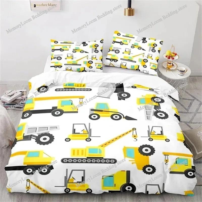 Bouwvoertuig Graafmachine Dekbedovertrek Set King Queen Volledige Maat Polyester Beddengoed Set Voor Kinderen Jongens Meisjes Dekbedovertrek