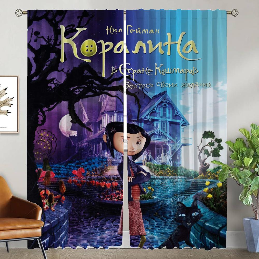 Window Curtain for Room 2 Panel Coralines Curtains for Bedroom Halloween Decoration Shades Home Interior Curtains Partition